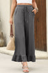 Pull On Elastic High Waist Drawstring Pocket Ruffle Hem Wide Leg Pants